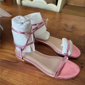 Stuart Weitzman Meranda Hot Pink Metallic Flat, size 9